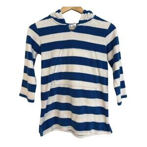 Kids LILY & Dan Striped Swim Cover Up Hoodie Blue White Small